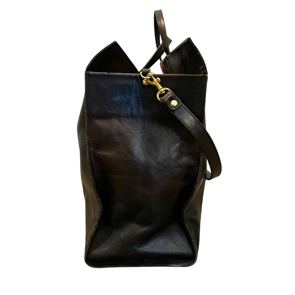 Clare V. Simple Tote Metallic Leather Contrast Racing Stripe Trim Shoulder Tote - Picture 3 of 11